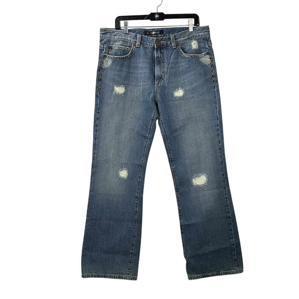 X-Ray Black Label Jeans Mens 36x31 Blue Distressed Medium Wash Straight Leg VTG